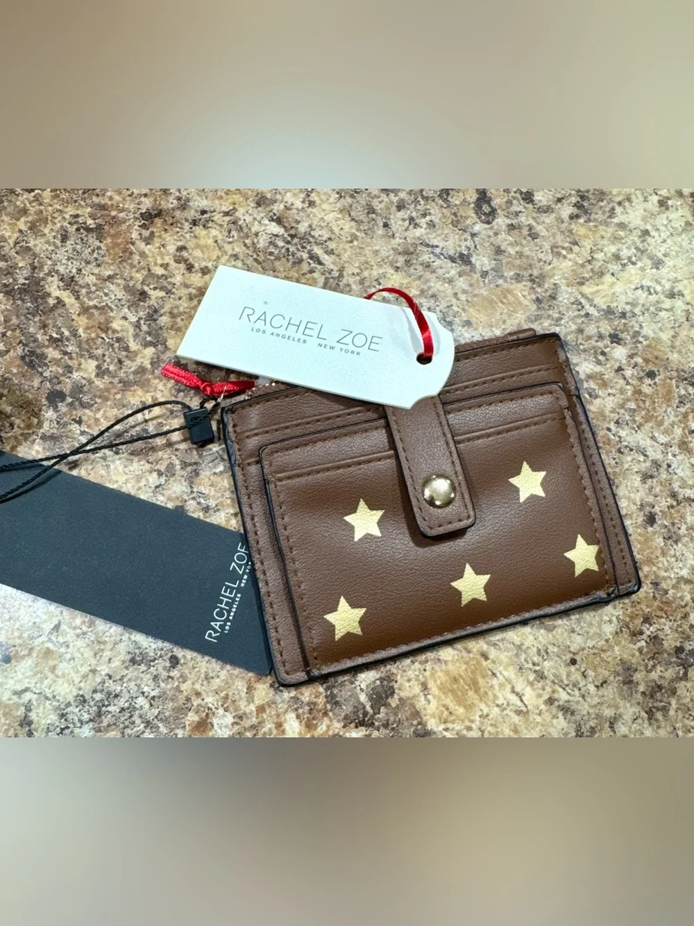 Rachel Zoe Brown Card Holder with Gold Star Accents NWT